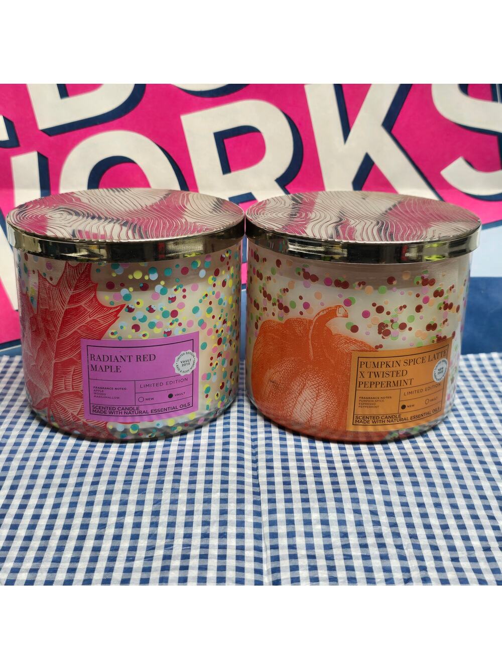 BBW Radiant Red Maple & Pumpkin Spice Latte X Twisted Peppermint 3 Wick Candle